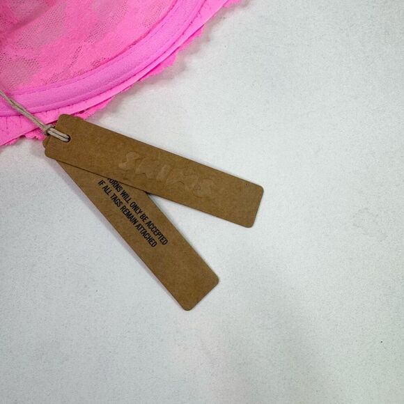 Skims Bra Womens 46DDD Hot Pink Stretch Lace Intimates Underwire Scoop New - Picture 4 of 8